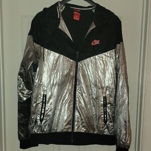 Nike Metallic Silver and Black Hooded Jacket